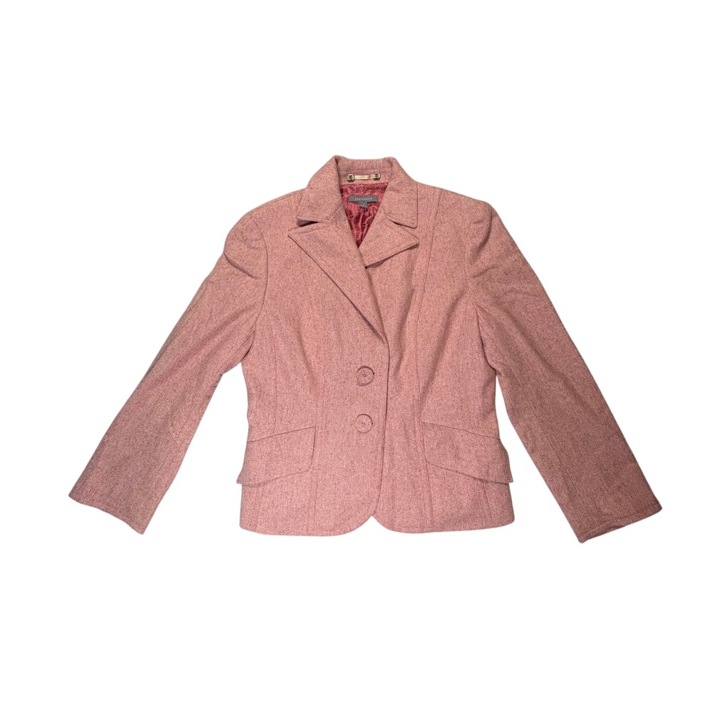 Ann Taylor size 10 Pink Herringbone Wool Silk Blazer Jacket Dark Academia Barbie